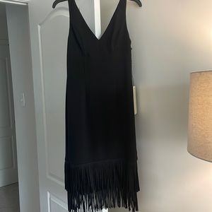 Adrianna Pappell ottoman V-Neck Fringe Dress